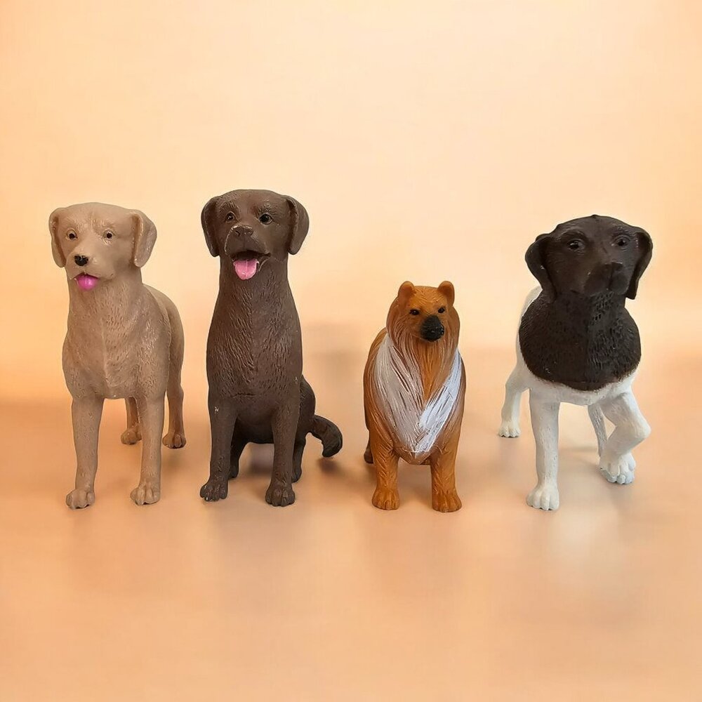 Dog Animal Toys Lot of 4: Yellow Lab, Chocolate Lab, Collie, German Pointer